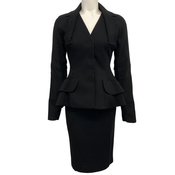 Christian Dior Black Wool Ruffled Skirt Suit - Picture 1 of 5